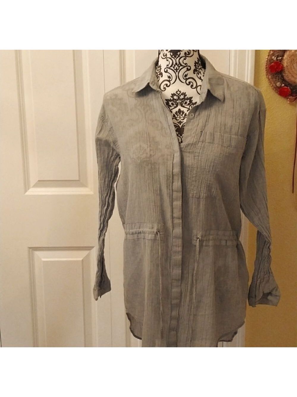 A.N.A.  Women Button Front Drawstring Waist Tunic Blouse  M